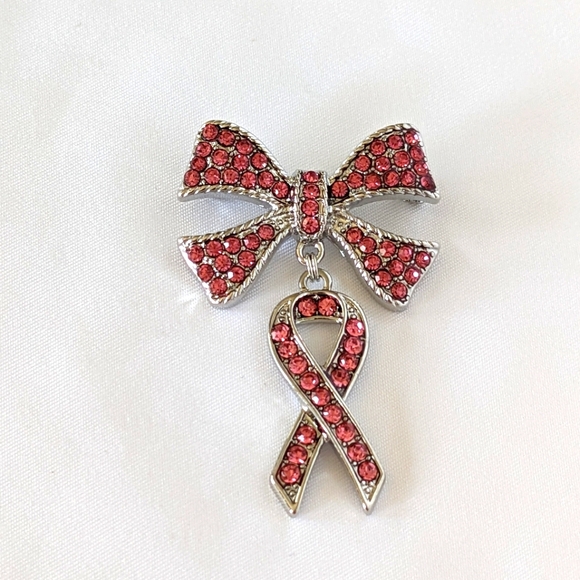 Rhinestone Pave Pink Ribbon Dangle Brooch - Picture 1 of 5